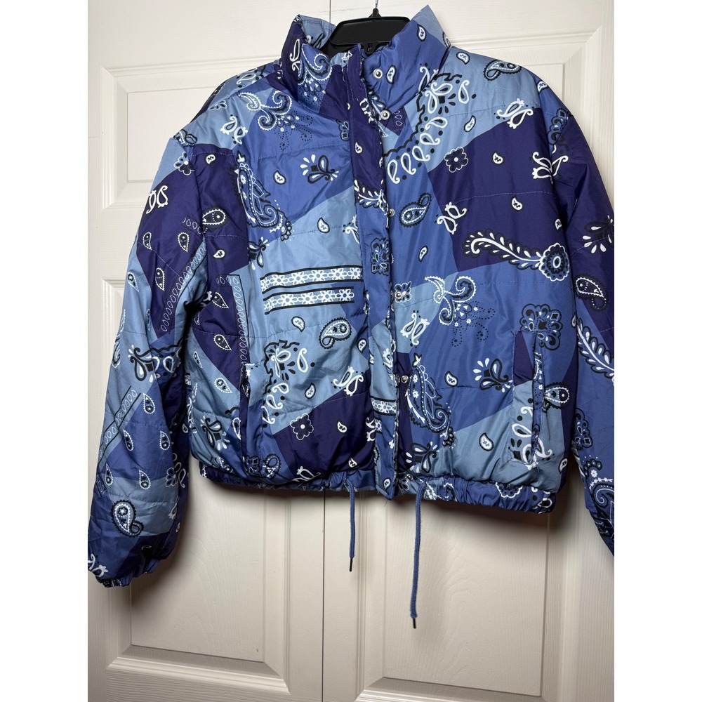 Ashley by 26‎ International Blue Bandana Patchwork Puffer Jacket XL